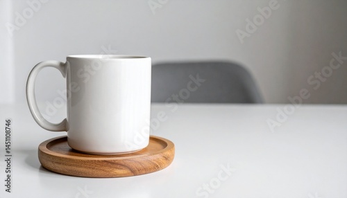 A single ceramic mug on a wooden coaster, placed on a bare tabletop – Minimalist Living
