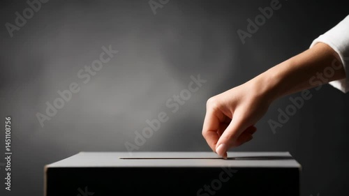 Wallpaper Mural Close-up of hand placing ballot into generic vote box against muted gray background.  Electoral process and civic duty being demonstrated. Torontodigital.ca