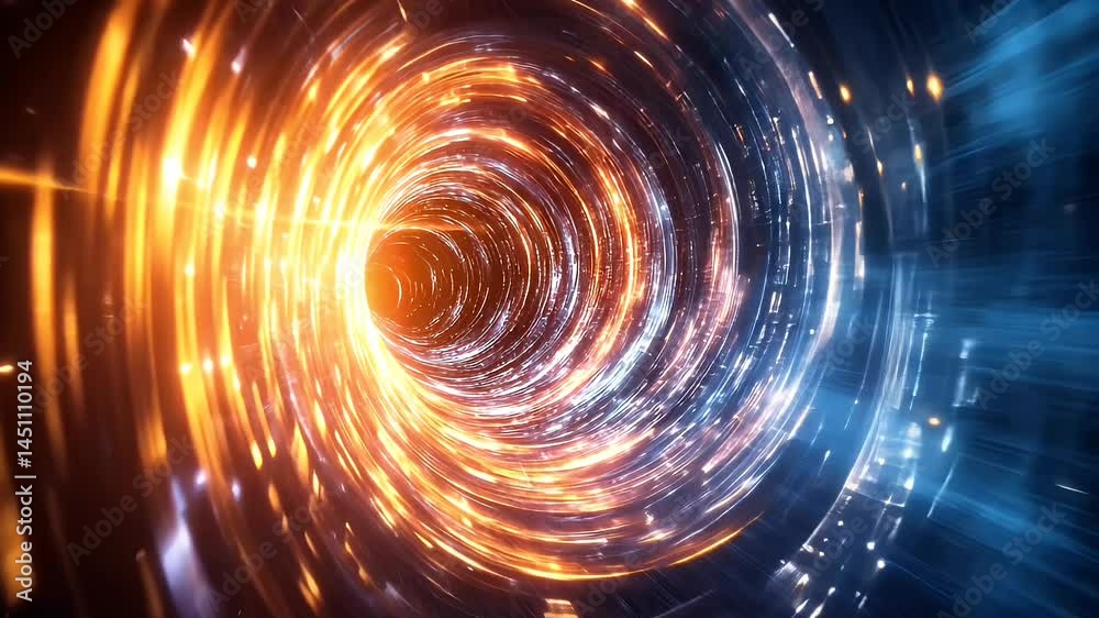 Abstract Glowing Spiral Tunnel with Orange and Blue Lights Abstract Glowing Spiral Tunnel with Orange and Blue Lights