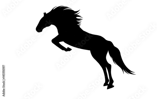 horse silhouette on white background, horse in different poses, hand drawn, black silhouette, graceful horse jumping
