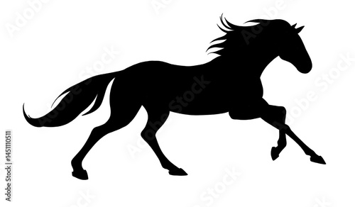 horse black vector, running horse, silhouette, black silhouette of running horse on isolated background