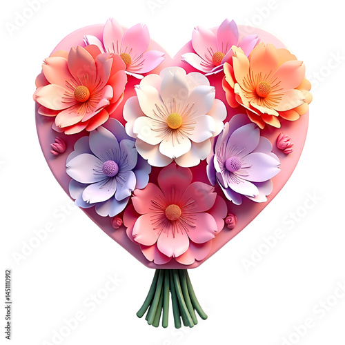 Romantic 3D Floral and Heart Icon Set – Ideal for Valentine's Day, Mother’s Day, Parents' Day, Teacher's Day, Wedding Invitations, Love Letters, and Elegant Spring Design Projects.