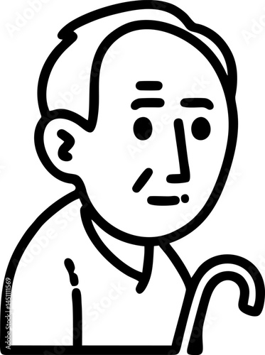 Lineart elderly man with cane