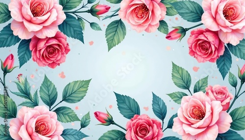 Delicate watercolor roses & leaves, repeating pattern, pattern, pastel