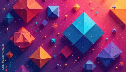 Geometric shapes, vibrant hues, repeating tile, tile, design, pattern