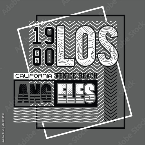 Vector typography design of Los Angeles California beach scene with palm trees and bold summer-themed slogans, featuring motivational words that evoke freedom, sunshine, and a relaxed coastal lifestyl