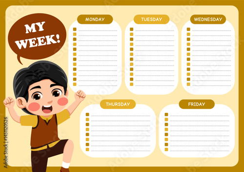 Weekly planner for kids. Printable school timetable. Kids schedule design template. Back to school planner. Cute planner for kids daily routine tracking