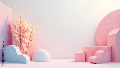 Subtle geometric shapes, soft pastel hues, minimalist style, illustration, pattern, interior