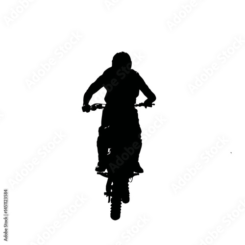 Solid black silhouette of a biker riding, vector EPS