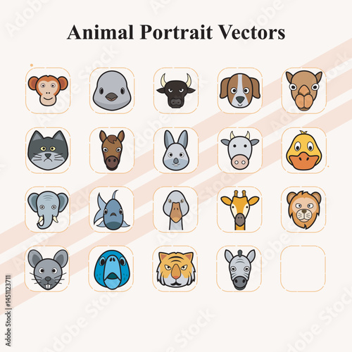 Collection of Colorful Animal Portrait Icons