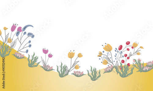 Pastel Floral Border / Frame Elements Watercolor Style Floral Background with Space