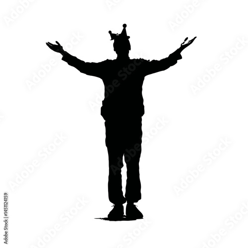 Solid black silhouette of a clown entertaining, vector EPS