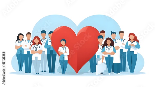 Professional Healthcare Team Formed in Heart Shape in Hospital Setting Image