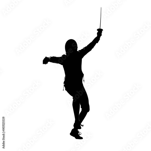 Solid black silhouette of a fencer dueling, vector EPS