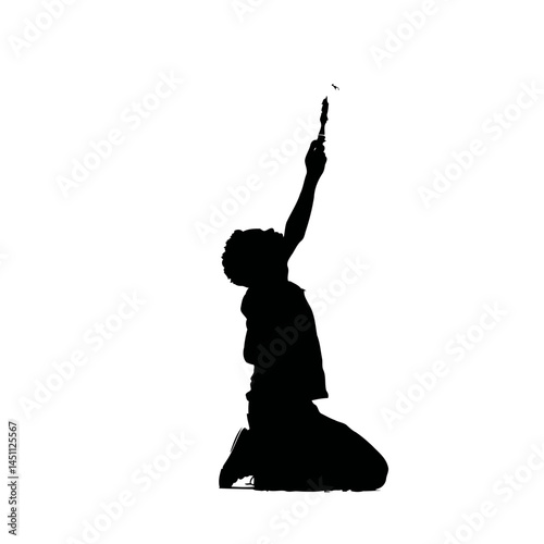Solid black silhouette of a fire breather performing, vector EPS