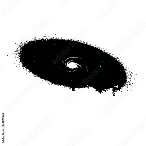 Solid black silhouette of a galaxy spinning, vector EPS