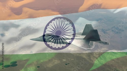 Indian Air force Soldier prepare for war. India flag background