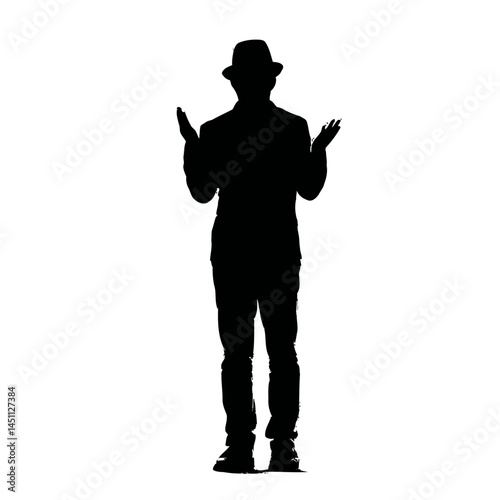 Solid black silhouette of a hypnotist mesmerizing, vector EPS