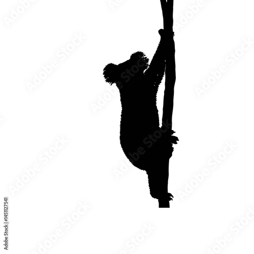 Solid black silhouette of a koala clinging, vector EPS