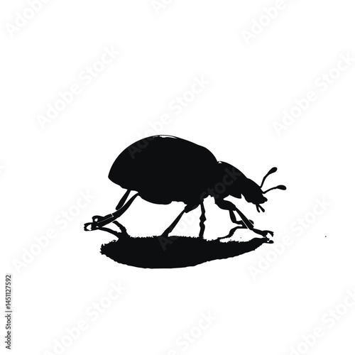 Solid black silhouette of a ladybug resting, vector EPS