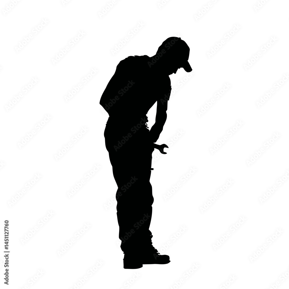 Solid black silhouette of a mechanic fixing, vector EPS Solid black silhouette of a mechanic fixing, vector EPS
