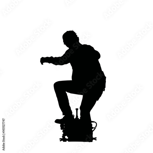 Solid black silhouette of a mechanic fixing, vector EPS