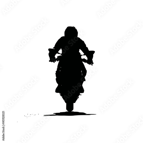 Solid black silhouette of a motorcyclist speeding, vector EPS
