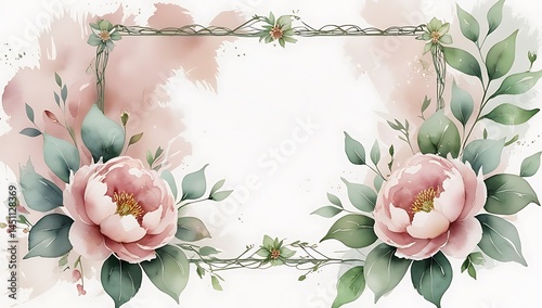 Top and Bottom Floral Frame with Soft Peonies