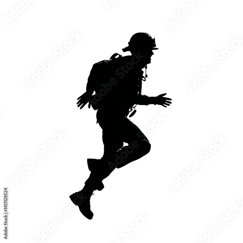 Solid black silhouette of a paramedic rushing, vector EPS