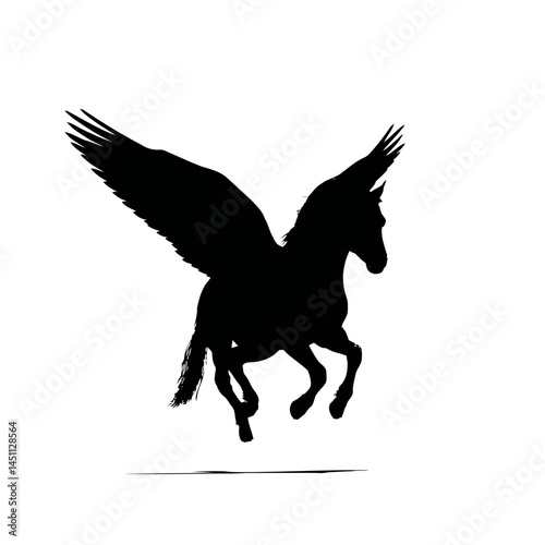 Solid black silhouette of a pegasus flying, vector EPS
