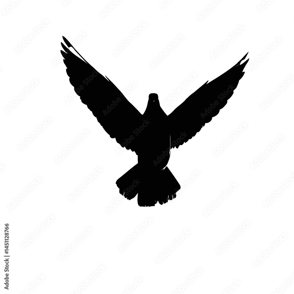 Obraz premium Solid black silhouette of a pigeon flying, vector EPS