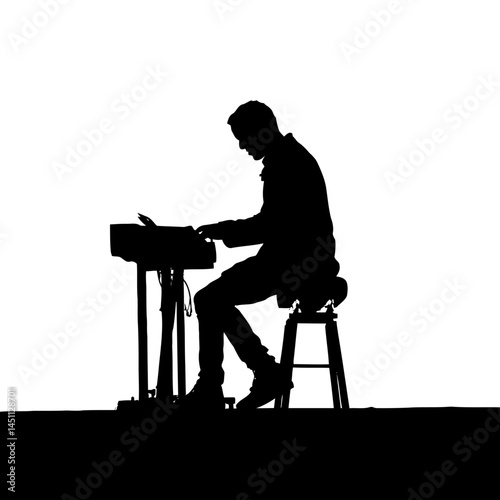 Solid black silhouette of a pianist performing, vector EPS