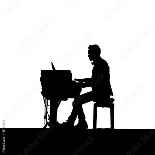 Solid black silhouette of a pianist performing, vector EPS