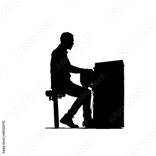 Solid black silhouette of a pianist performing, vector EPS