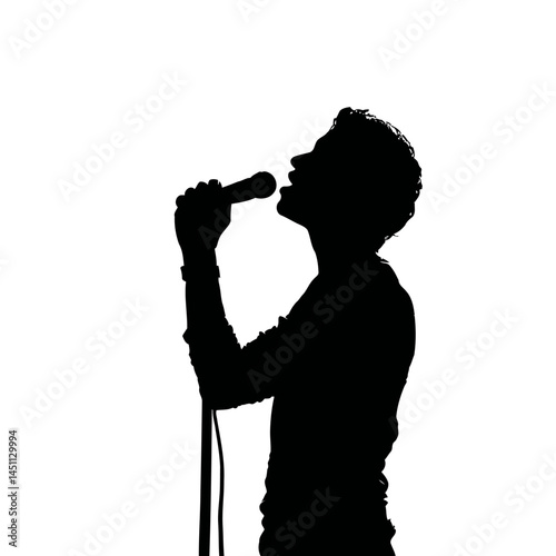 Solid black silhouette of a singer performing, vector EPS