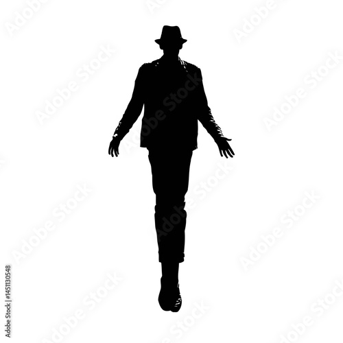 Solid black silhouette of a stilt walker towering, vector EPS