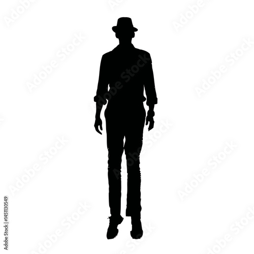 Solid black silhouette of a stilt walker towering, vector EPS