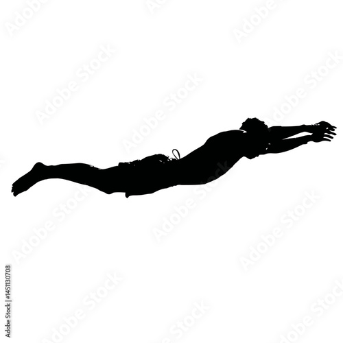Solid black silhouette of a swimmer diving, vector EPS