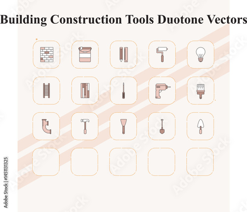 Building Construction Tools Duotone Icons Set