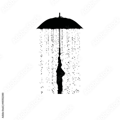 Solid black silhouette of rain falling, vector EPS