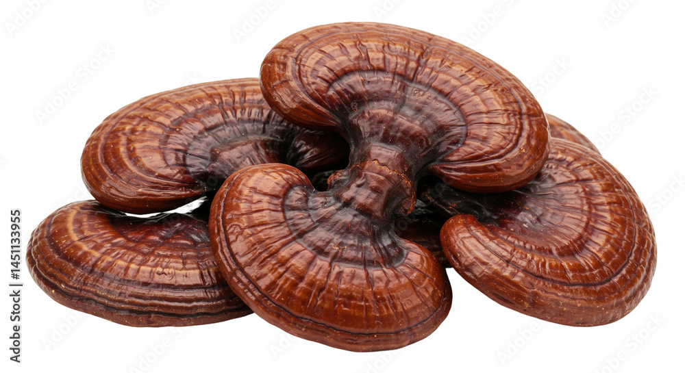 Fototapeta premium Cluster of Ganoderma Mushrooms Isolated Lingzhi Medicinal Fungus Herb