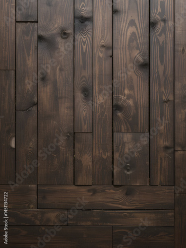 Wooden floor texture with dark brown planks arranged in a haphazard pattern demonstrating natural grain and rustic appearance