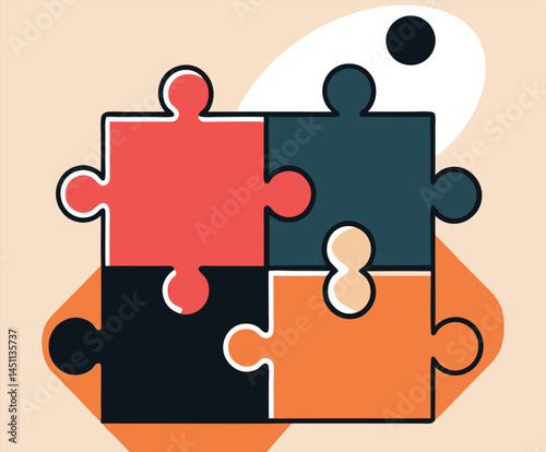 Four differently colored puzzle pieces come together to form a connected square shape