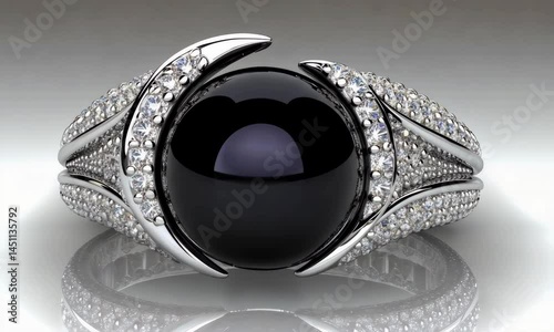 Elegant rotation of luxurious diamond and black onyx ring in high definition