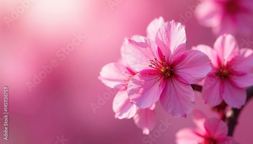 Dense cluster of sakura flowers, overlapping petals, vibrant pink, rich color, floral print, sakura