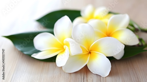 Spa Plumeria Flowers on Wooden Background