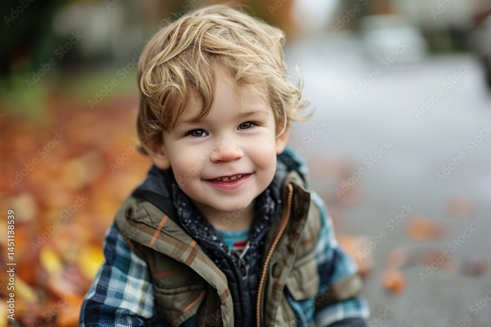 Portrait of a cute little boy in autumn park. Outdoor. Portrait of a cute little boy in autumn park. Outdoor.