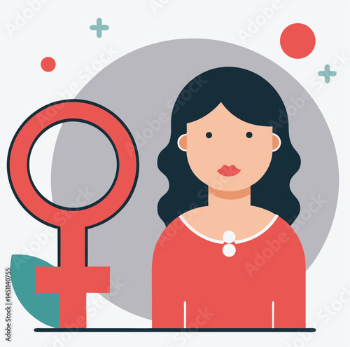 Flat shows a young woman alongside a prominent female gender symbol