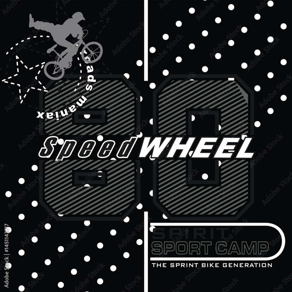 Obraz premium Bold vector typography design for cycling sport and racing, featuring New York City theme with energetic slogans and motivational words that reflect speed, endurance, and competitive spirit in an urba