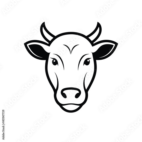 White Park cattle cow Head Line Art on white background